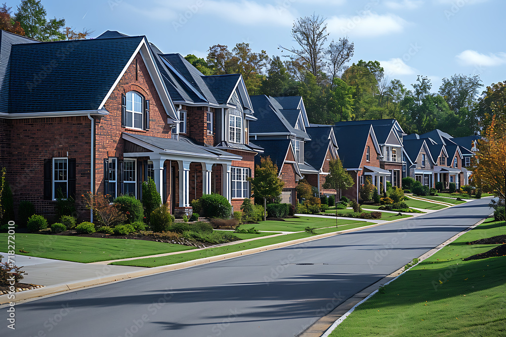 a nice newly built neighborhood with brick two-story houses a nice newly built neighborhood with brick two-story houses