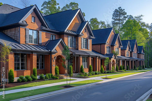 a nice newly built neighborhood with brick two-story houses