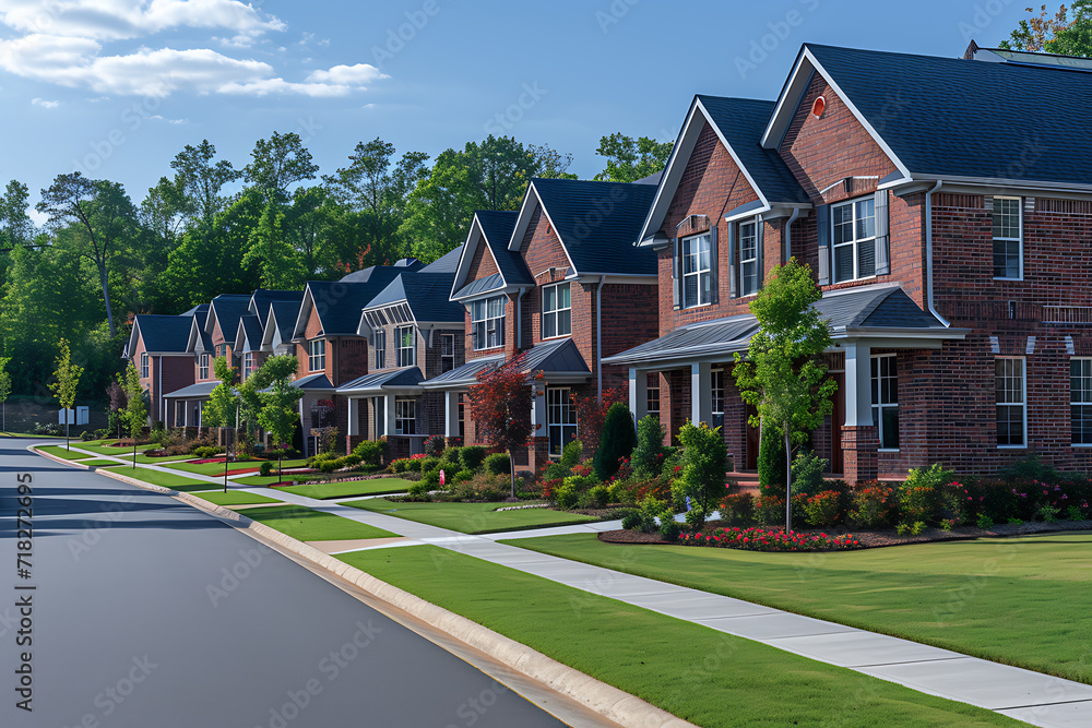 a nice newly built neighborhood with brick two-story houses a nice newly built neighborhood with brick two-story houses