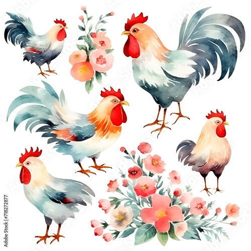 Beautiful Hen Watercolor Clipart, Perfect Chicken Design for Your Project and Creations, Ai Generative