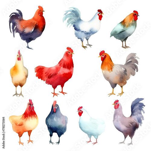 Beautiful Hen Watercolor Clipart, Perfect Chicken Design for Your Project and Creations, Ai Generative
