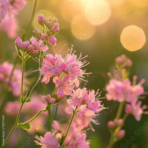  Soft Pink Wildflowers Basking in Golden Light