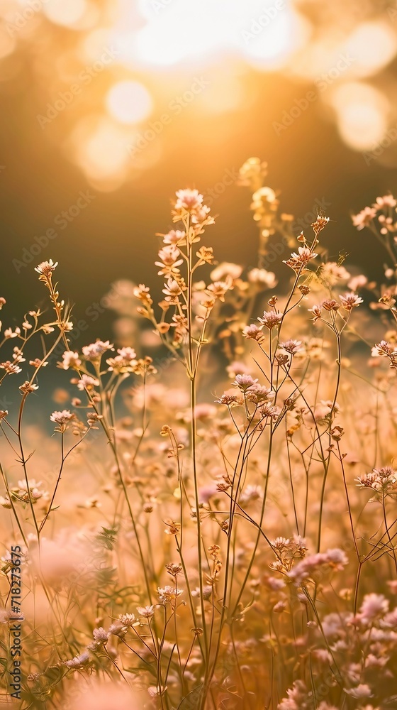 Soft Pink Wildflowers Basking in Golden Light Soft Pink Wildflowers Basking in Golden Light