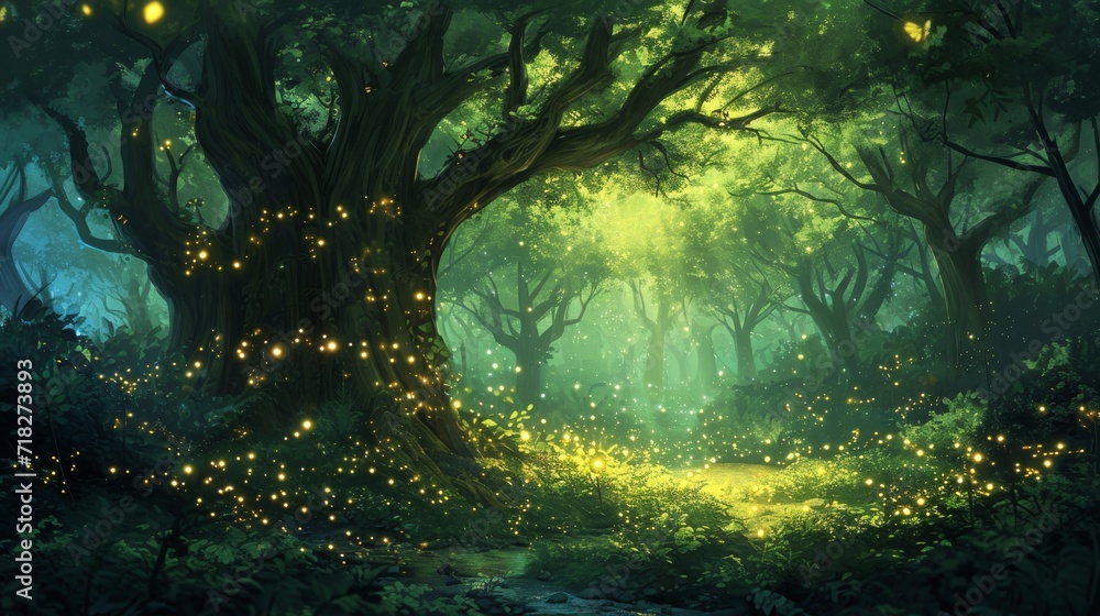 Enchanting Forest Illuminated by Countless - obrazy, fototapety, plakaty 