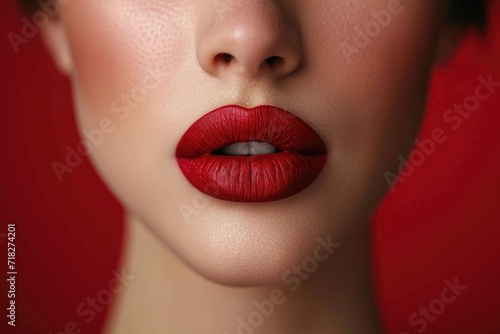 Close-up photo of a cosmetic procedure, injection on the lips of a young woman, lip augmentation, facelift, liposuction photo