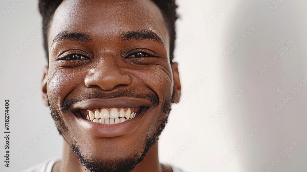 Close up portrait of young african american man smiling at camera