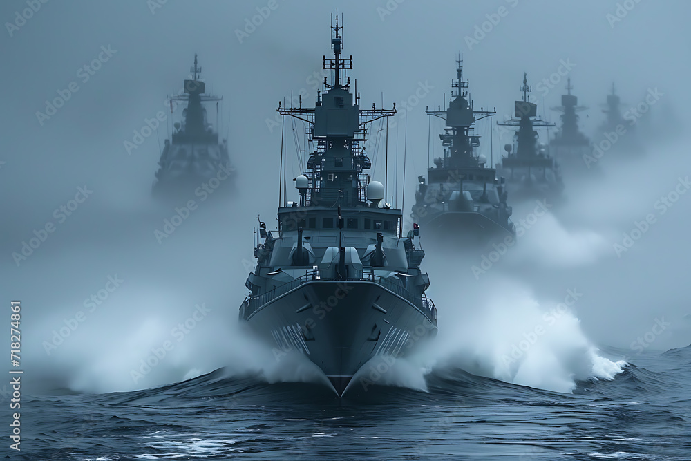Navy during exercises, a lot of ships of different types Navy during exercises, a lot of ships of different types