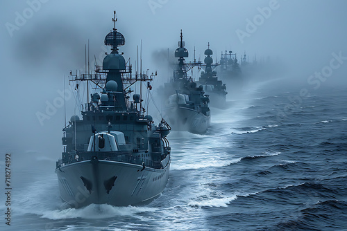 Navy during exercises, a lot of ships of different types