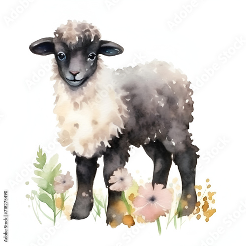 Beautiful Sheep Watercolor Clipart, Perfect Design for Your Project and Creations, Ai Generative © Romain