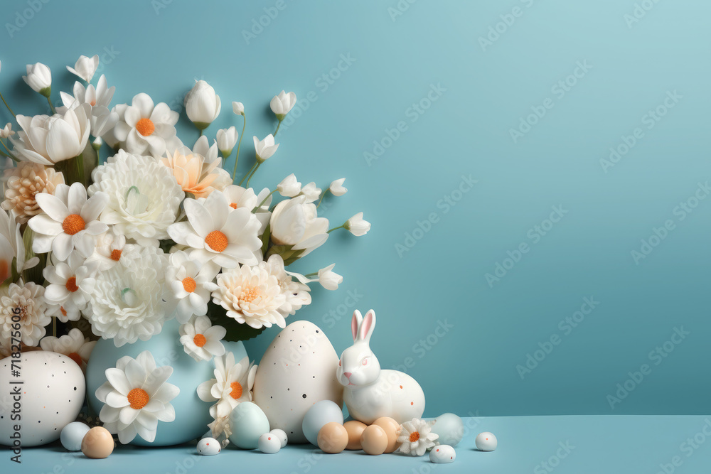 Easter poster and banner template with beautiful Easter eggs,Easter bunny and flowers.Promotion and shopping template for Easter. Beautiful easter promotion banner.Copy space for text