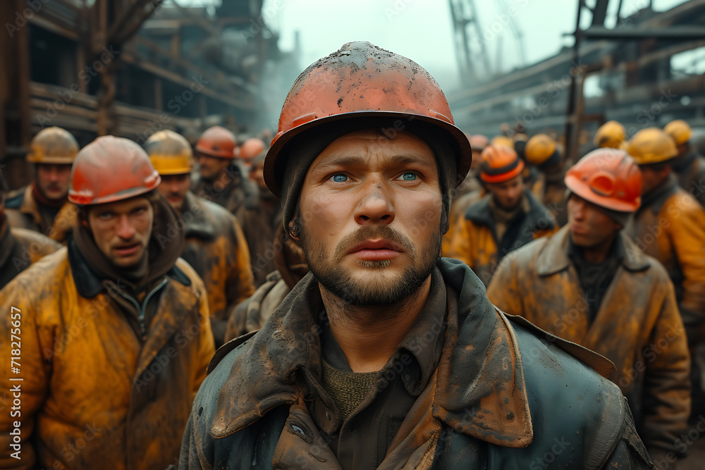 rallies of workers of people in uniforms and helmets rallies of workers of people in uniforms and helmets