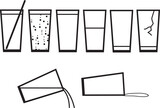Collection of vector illustrations of glasses containing liquid