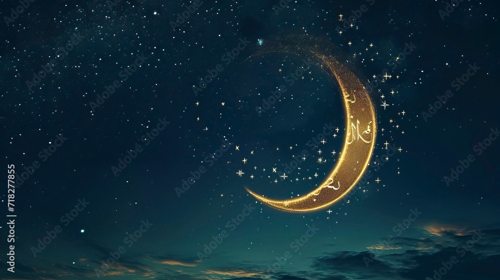 Fototapeta premium Starry Night with Glowing Islamic Crescent