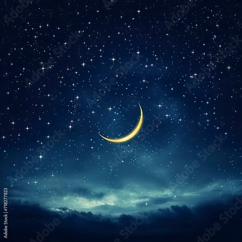 Starry Night with Glowing Islamic Crescent