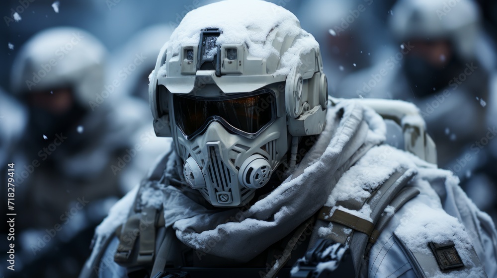 Special forces soldier with assault rifle in snowy forest. Special forces soldier with assault rifle in snowy forest.