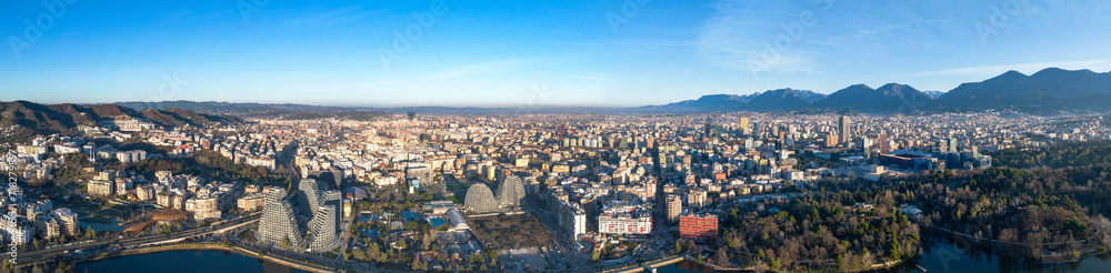 Wiew of Tirana capital of Albania wide angle morning viewlt