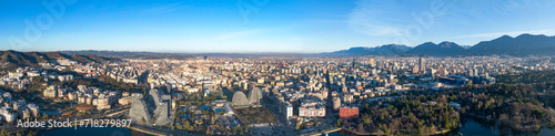 Wiew of Tirana capital of Albania wide angle morning viewlt © Elton Xhafkollari