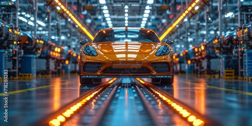 Engineering Marvel: A Luxurious Sports Car on the Assembly Line, Illuminated by the Precision of Automotive Manufacturing, Generative AI © Ben