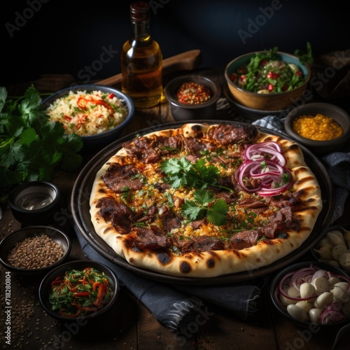 A photo of Traditional Turkish cuisine Pizza pita Generative AI