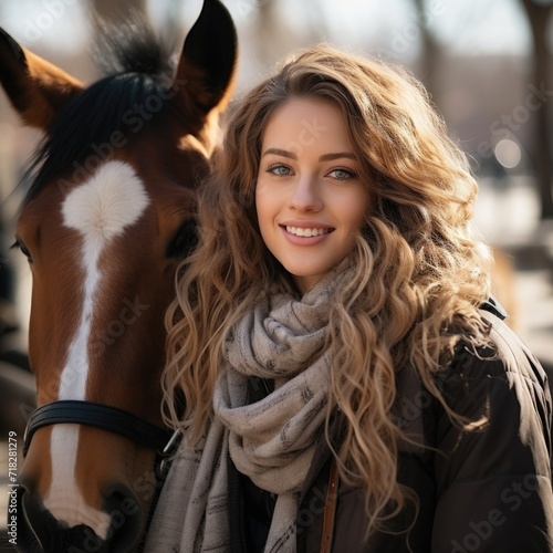 A photo of young girl with horse Generative AI