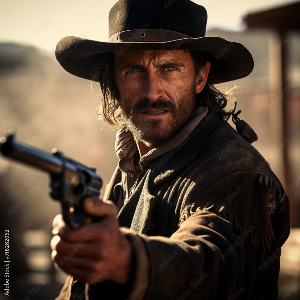 Wild west cowboy with gun.