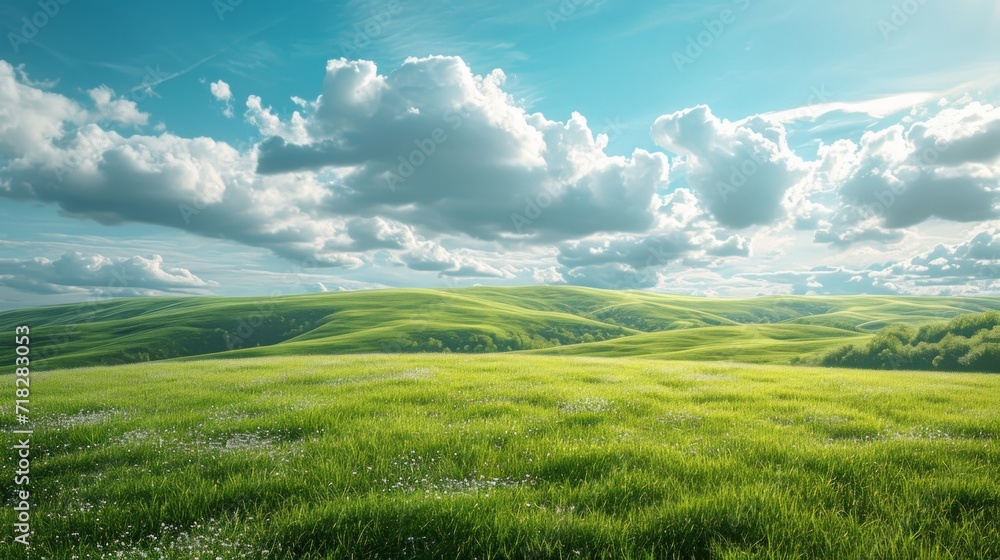 Serene Grassy Landscape Under a Clear Sky Generative AI