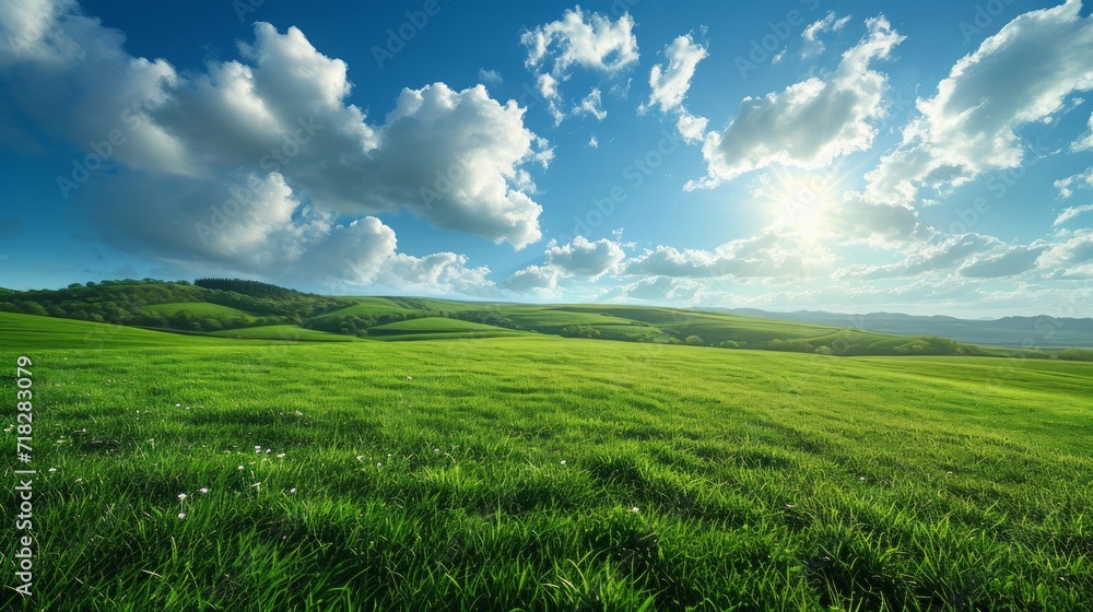 Serene Grassy Landscape Under a Clear Sky Generative AI