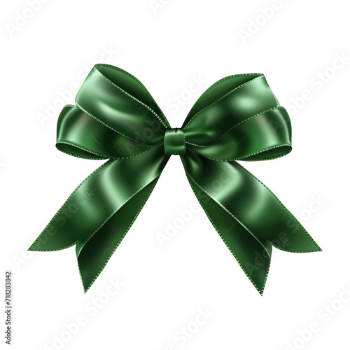 Beautiful green satin gift bow, isolated on transparent