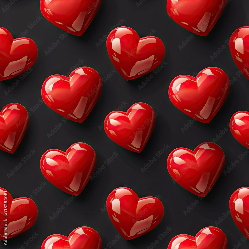 seamless valentine's day pattern of red hearts on a dark background