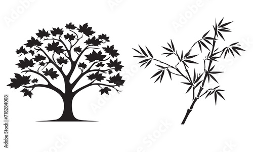 Maple and bamboo tree silhouette