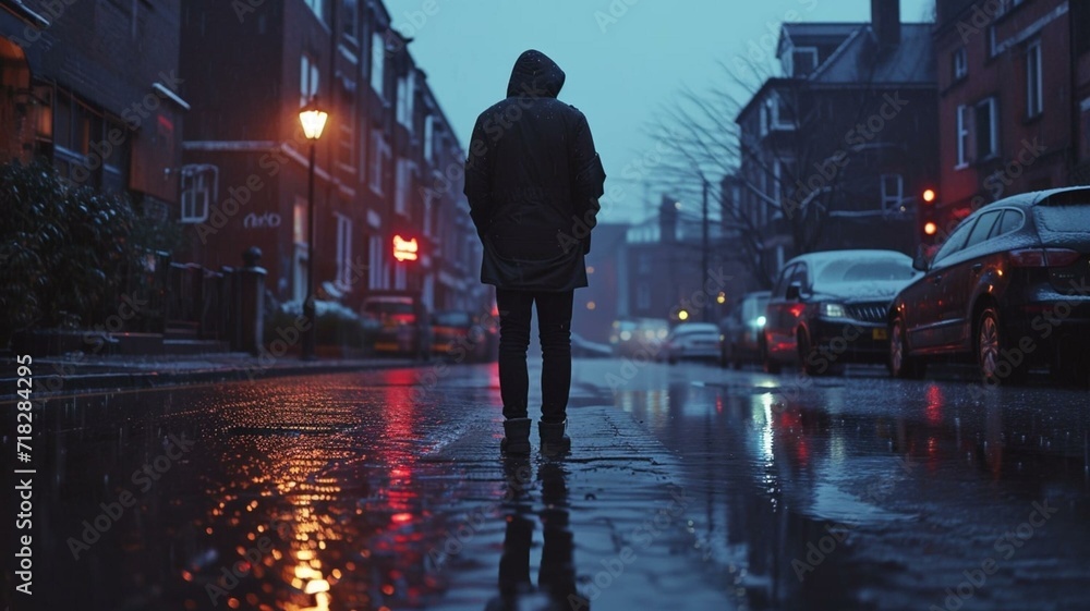 person walking on the street at night