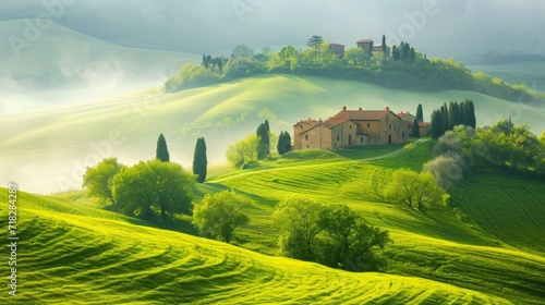 Idyllic Spring Landscape in the Heart of Tuscany Generative AI