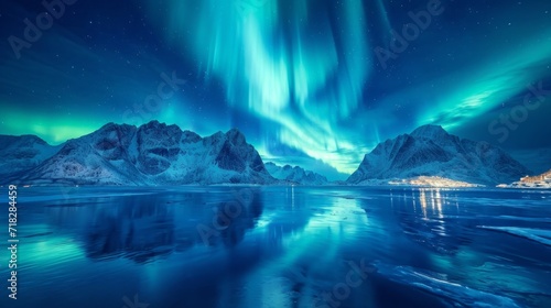 Aurora Borealis on the Lofoten Islands: Night Sky with Polar Lights Generative AI
