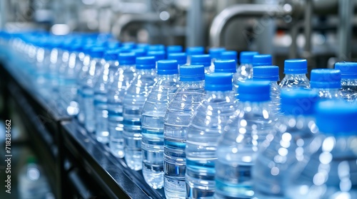 plastic water bottles on a conveyor belt