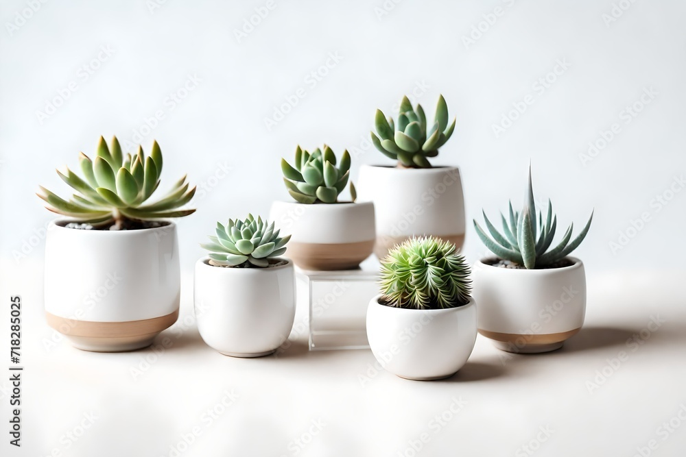 succulents types of small mini plant in modern ceramic nordic vase pot as furniture cutout