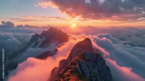 Breathtaking Views from Mangart Peak at Stunning Sunrise Generative AI photo
