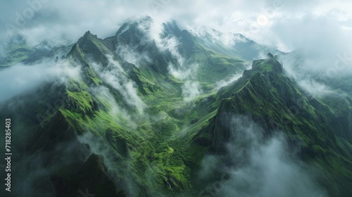 Majestic Clouds Over a Serene Mountain Valley Generative AI © AlexandraRooss