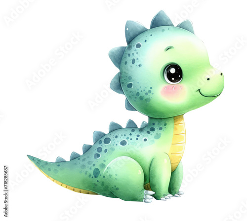 Little baby dinosaur dino isolated on transparent background. Watercolor illustration © Yuliia