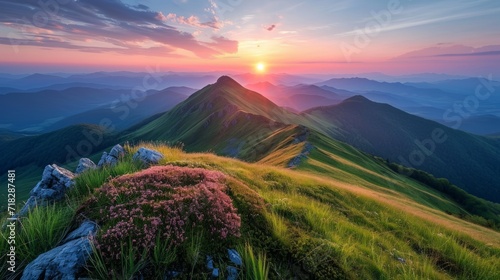 Serene Sunrise Over Slovakia's Mountain Valley Generative AI
