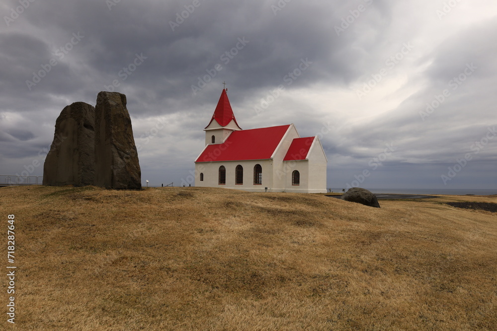 View on the Hellissandur church located in the northwestern tip of Snæfellsnes peninsula in western Iceland