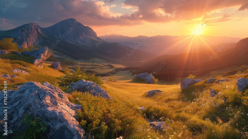 Serene Sunrise Over Slovakia's Mountain Valley Generative AI