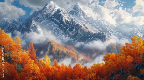 Vibrant Autumn Landscape with Panoramic Mountain View Generative AI