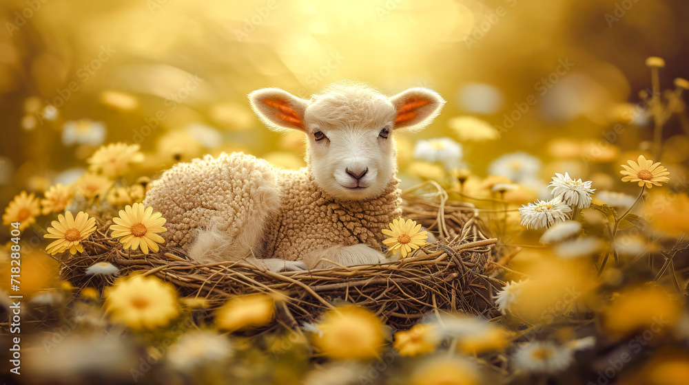 Easter Lamb Easter Bunny in a Nest on a Flowering Meadow Greeting Card Happy Easter Illustration Graphic Banner Wallpaper Background Brainstorming Family Digital Art Magazine Poster Easter Lamb Easter Bunny in a Nest on a Flowering Meadow Greeting Card Happy Easter Illustration Graphic Banner Wallpaper Background Brainstorming Family Digital Art Magazine Poster