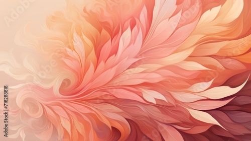 Soft swirls of peach and pink create a feather-like digital illustration. Concept of digital art, soft textures, abstract feathers, warm gradients.