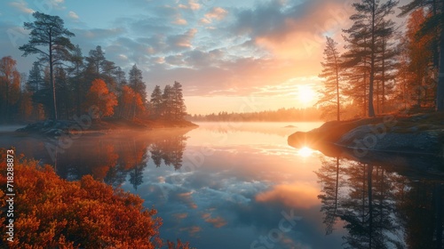 Autumn Sunrise in Finland Generative AI