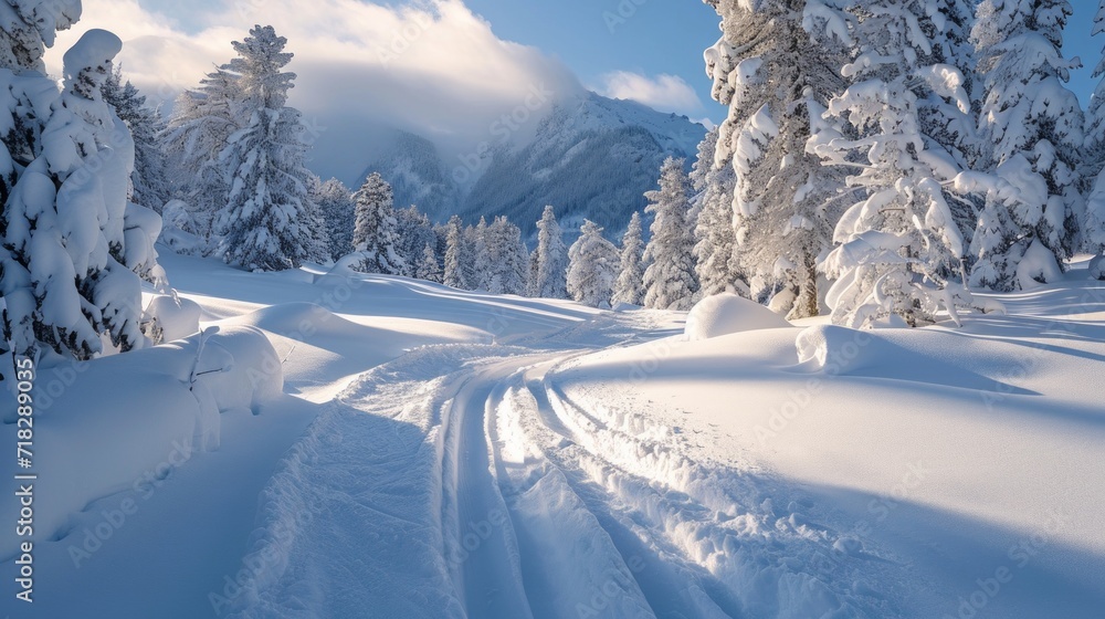 Winter Wonderland: Snow Covered Landscape with Skiing Tracks Generative AI Winter Wonderland: Snow Covered Landscape with Skiing Tracks Generative AI
