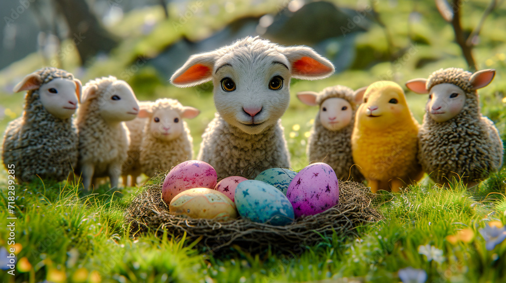 Easter Lamb Easter Bunny in a Nest on a Flowering Meadow Greeting Card Happy Easter Illustration Graphic Banner Wallpaper Background Brainstorming Family Digital Art Magazine Poster Easter Lamb Easter Bunny in a Nest on a Flowering Meadow Greeting Card Happy Easter Illustration Graphic Banner Wallpaper Background Brainstorming Family Digital Art Magazine Poster