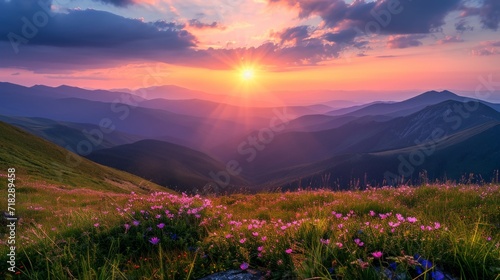 Beautiful Sunset in Mountain Valley Generative AI
