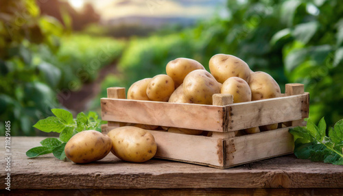 Pommes de terre dans cagette en bois dans le jardin - IA générative © CURIOS