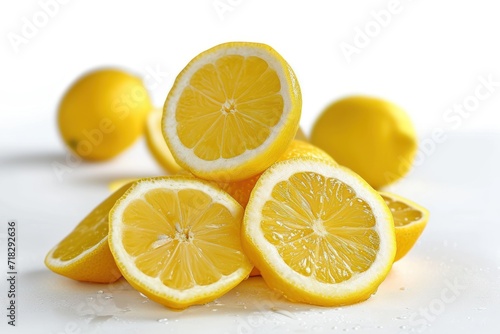 Fresh juicy sliced lemons with a white background